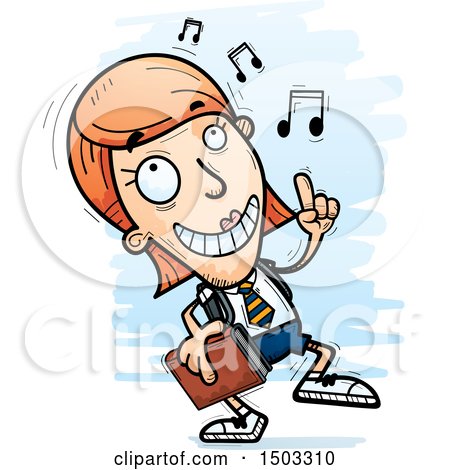 Clipart of a White Female College Student Doing a Happy Dance - Royalty Free Vector Illustration by Cory Thoman