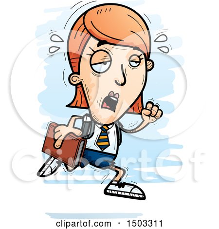 Clipart of a Tired Running White Female College Student - Royalty Free Vector Illustration by Cory Thoman