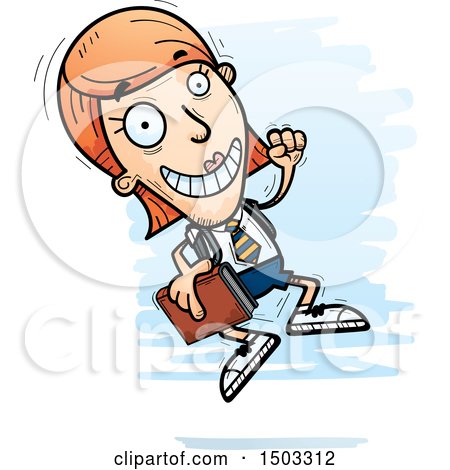 Clipart of a Jumping White Female College Student - Royalty Free Vector Illustration by Cory Thoman