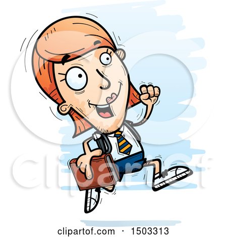 Clipart of a Running White Female College Student - Royalty Free Vector Illustration by Cory Thoman