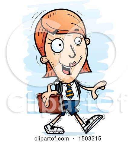 Clipart of a Walking White Female College Student - Royalty Free Vector Illustration by Cory Thoman