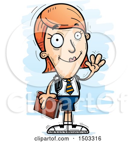 Clipart of a Waving White Female College Student - Royalty Free Vector Illustration by Cory Thoman