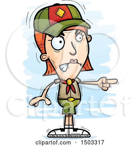 Clipart of a Mad Pointing White Female Scout - Royalty Free Vector Illustration by Cory Thoman