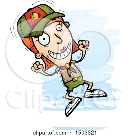 Clipart of a Jumping White Female Scout - Royalty Free Vector Illustration by Cory Thoman
