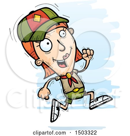 Clipart of a Running White Female Scout - Royalty Free Vector Illustration by Cory Thoman