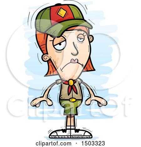 Clipart of a Sad White Female Scout - Royalty Free Vector Illustration by Cory Thoman