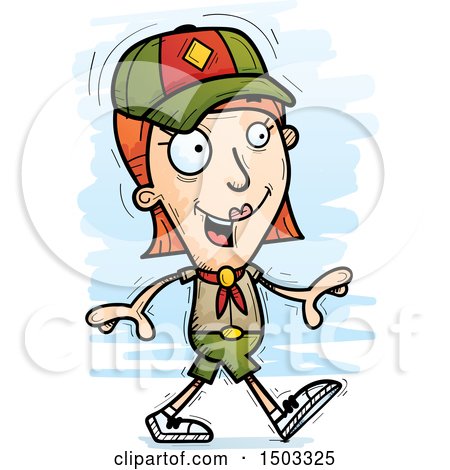 Clipart of a Walking White Female Scout - Royalty Free Vector Illustration by Cory Thoman