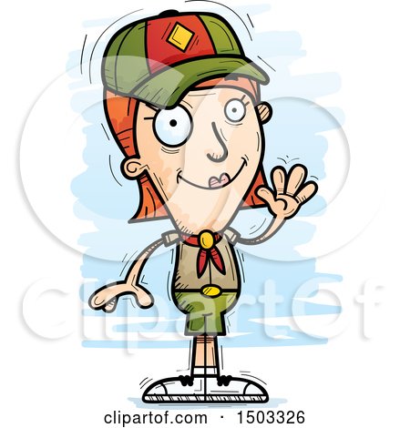 Clipart of a Waving White Female Scout - Royalty Free Vector Illustration by Cory Thoman