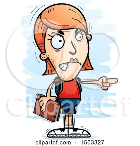 Clipart of a Mad Pointing White Female Student - Royalty Free Vector Illustration by Cory Thoman