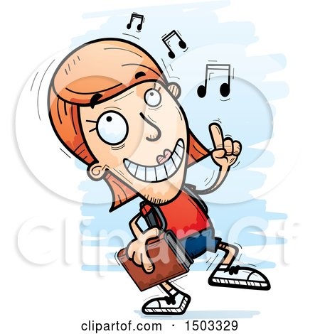 Clipart of a White Female Student Doing a Happy Dance - Royalty Free Vector Illustration by Cory Thoman