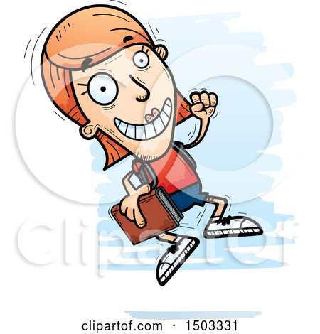 Clipart of a Jumping White Female Student - Royalty Free Vector Illustration by Cory Thoman