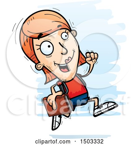 Clipart of a Running White Female Student - Royalty Free Vector Illustration by Cory Thoman
