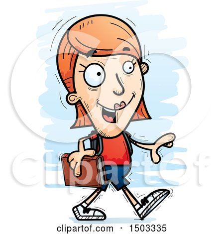 Clipart of a Walking White Female Student - Royalty Free Vector Illustration by Cory Thoman