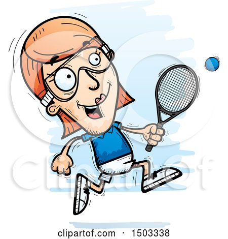 Clipart of a Running Caucasian Woman Raquetball Player - Royalty Free Vector Illustration by Cory Thoman