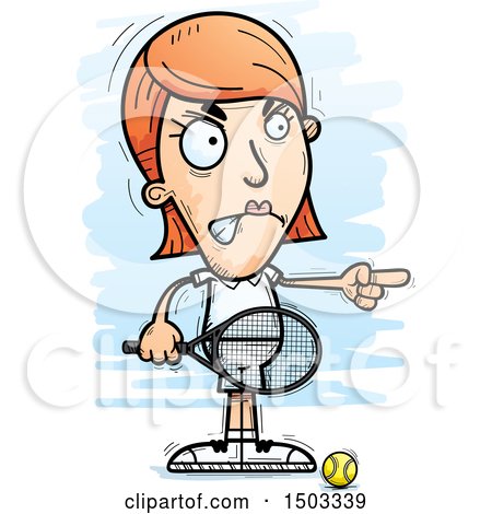 Clipart of a Mad Pointing Caucasian Woman Tennis Player - Royalty Free Vector Illustration by Cory Thoman