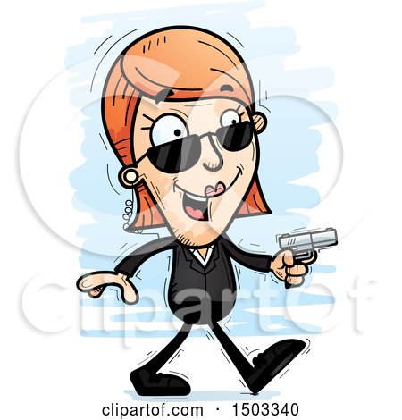 Clipart of a Walking Caucasian Woman Secret Service Agent - Royalty Free Vector Illustration by Cory Thoman