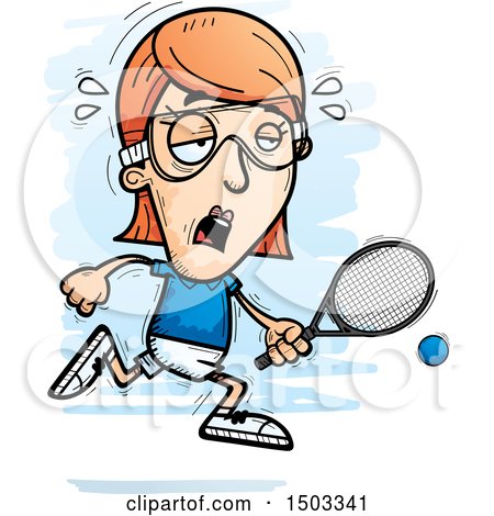 Clipart of a Tired Running Caucasian Woman Raquetball Player - Royalty Free Vector Illustration by Cory Thoman