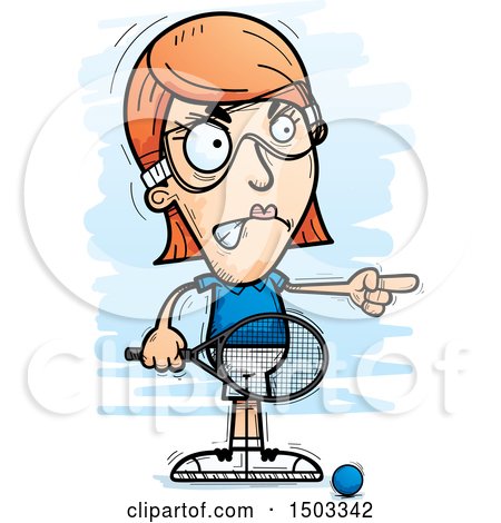 Clipart of a Mad Pointing Caucasian Woman Raquetball Player - Royalty Free Vector Illustration by Cory Thoman