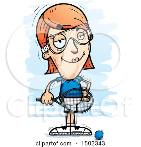 Clipart of a Confident Caucasian Woman Raquetball Player - Royalty Free Vector Illustration by Cory Thoman