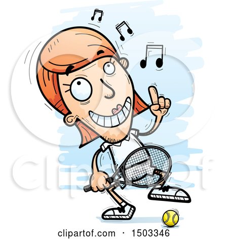 Clipart of a Dancing Caucasian Woman Tennis Player - Royalty Free Vector Illustration by Cory Thoman