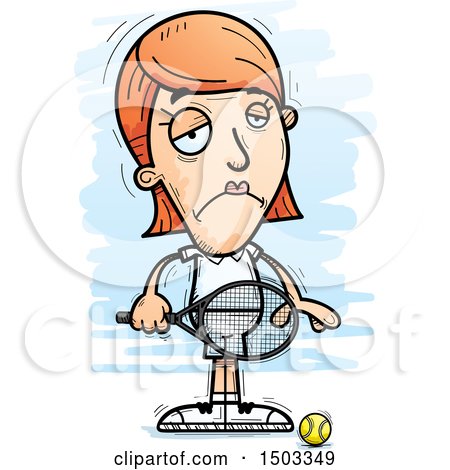 Clipart of a Sad Caucasian Woman Tennis Player - Royalty Free Vector Illustration by Cory Thoman
