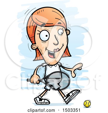 Clipart of a Walking Caucasian Woman Tennis Player - Royalty Free Vector Illustration by Cory Thoman