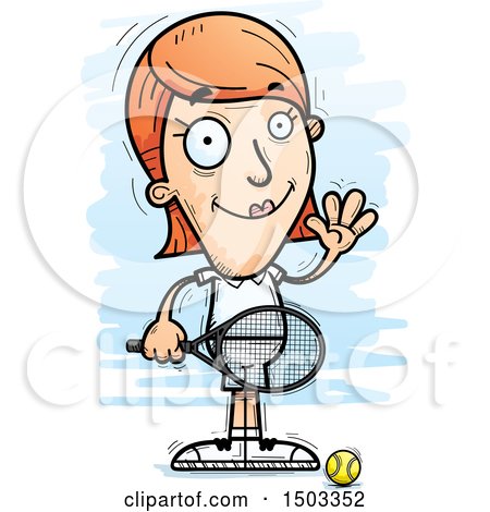 Clipart of a Waving Caucasian Woman Tennis Player - Royalty Free Vector Illustration by Cory Thoman