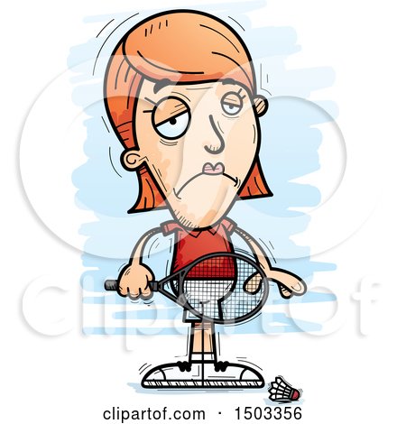 Clipart of a Sad Caucasian Woman Badminton Player - Royalty Free Vector Illustration by Cory Thoman