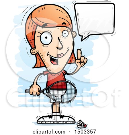 Clipart of a Talking Caucasian Woman Badminton Player - Royalty Free Vector Illustration by Cory Thoman