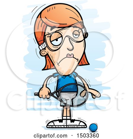 Clipart of a Sad Caucasian Woman Raquetball Player - Royalty Free Vector Illustration by Cory Thoman