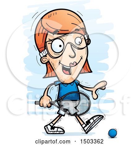 Clipart of a Walking Caucasian Woman Raquetball Player - Royalty Free Vector Illustration by Cory Thoman