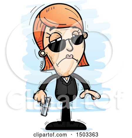 Clipart of a Sad Caucasian Woman Secret Service Agent - Royalty Free Vector Illustration by Cory Thoman