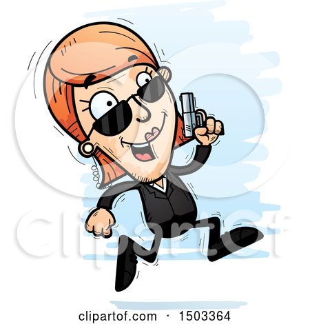 Clipart of a Running Caucasian Woman Secret Service Agent - Royalty Free Vector Illustration by Cory Thoman