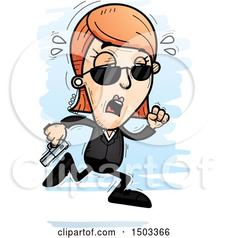 Clipart of a Tired Running Caucasian Woman Secret Service Agent - Royalty Free Vector Illustration by Cory Thoman