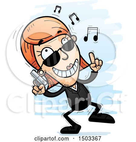 Clipart of a Dancing Caucasian Woman Secret Service Agent - Royalty Free Vector Illustration by Cory Thoman