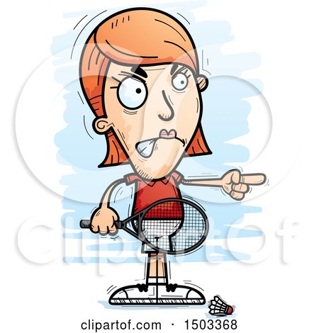 Clipart of a Mad Pointing Caucasian Woman Badminton Player - Royalty Free Vector Illustration by Cory Thoman