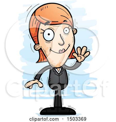 Clipart of a Waving Caucasian Business Woman - Royalty Free Vector Illustration by Cory Thoman