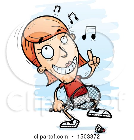 Clipart of a Dancing Caucasian Woman Badminton Player - Royalty Free Vector Illustration by Cory Thoman