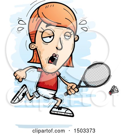 Clipart of a Tired Caucasian Woman Badminton Player - Royalty Free Vector Illustration by Cory Thoman