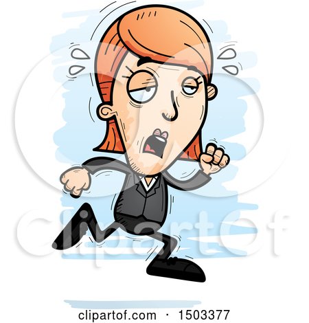 Clipart of a Tired Running Caucasian Business Woman - Royalty Free Vector Illustration by Cory Thoman