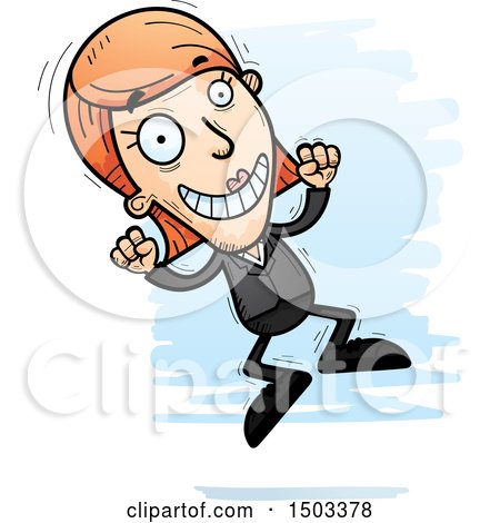Clipart of a Jumping Caucasian Business Woman - Royalty Free Vector Illustration by Cory Thoman