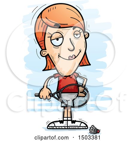 Clipart of a Confident Caucasian Woman Badminton Player - Royalty Free Vector Illustration by Cory Thoman