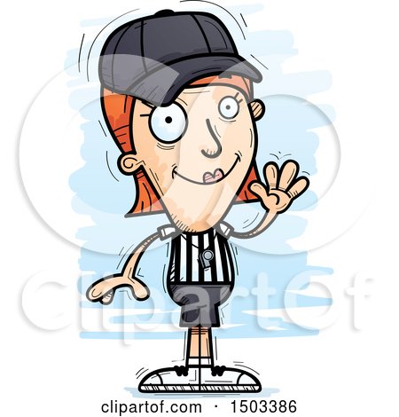 Clipart of a Waving White Female Referee - Royalty Free Vector Illustration by Cory Thoman