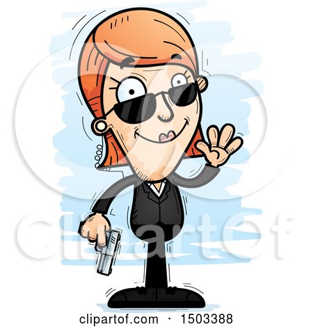 Clipart of a Waving Caucasian Woman Secret Service Agent - Royalty Free Vector Illustration by Cory Thoman