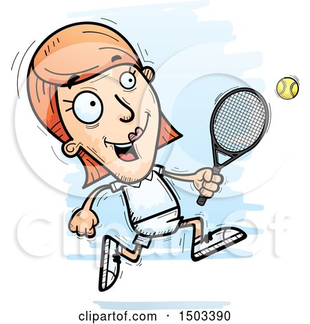 Clipart of a Running Caucasian Woman Tennis Player - Royalty Free Vector Illustration by Cory Thoman