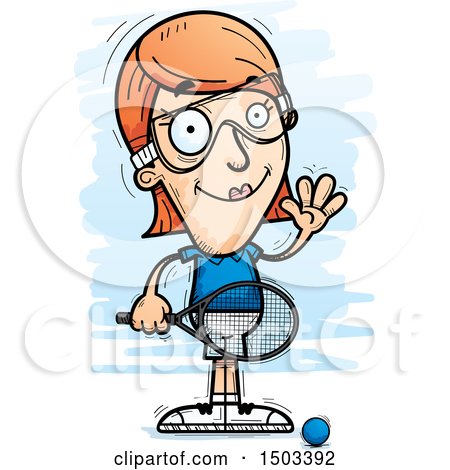 Clipart of a Waving Caucasian Woman Raquetball Player - Royalty Free Vector Illustration by Cory Thoman