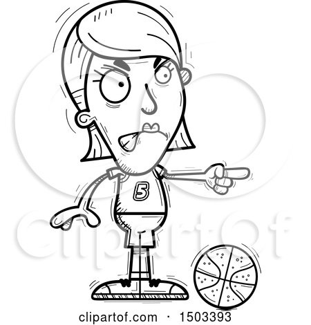 Clipart of a Black and White Mad Pointing White Female Basketball Player - Royalty Free Vector Illustration by Cory Thoman