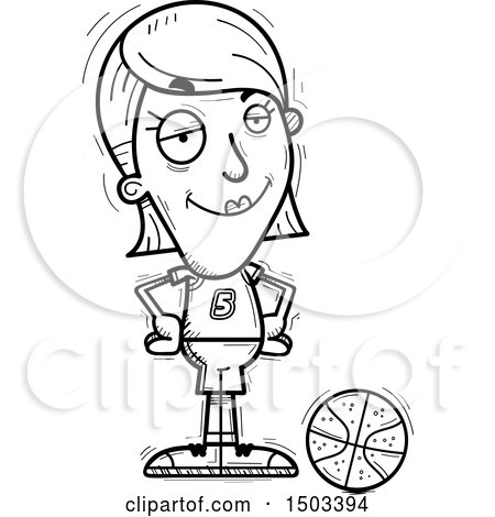 Clipart of a Black and White Confident White Female Basketball Player - Royalty Free Vector Illustration by Cory Thoman