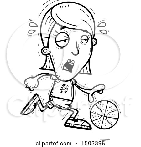 Clipart of a Black and White Tired Running White Female Basketball Player - Royalty Free Vector Illustration by Cory Thoman