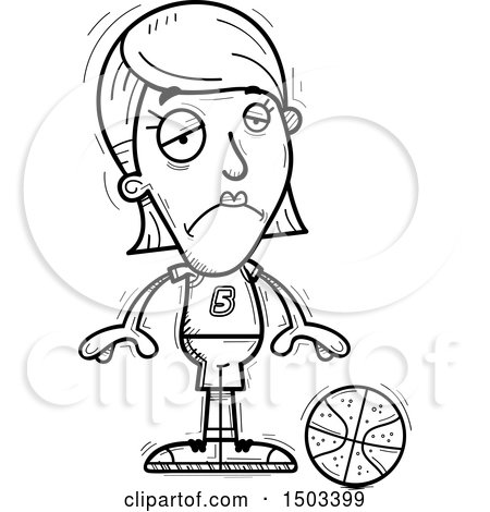 Clipart of a Black and White Sad White Female Basketball Player - Royalty Free Vector Illustration by Cory Thoman